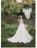 Cap Sleeves Lace Tulle Pearl Buttons Back Chic Wedding Dress